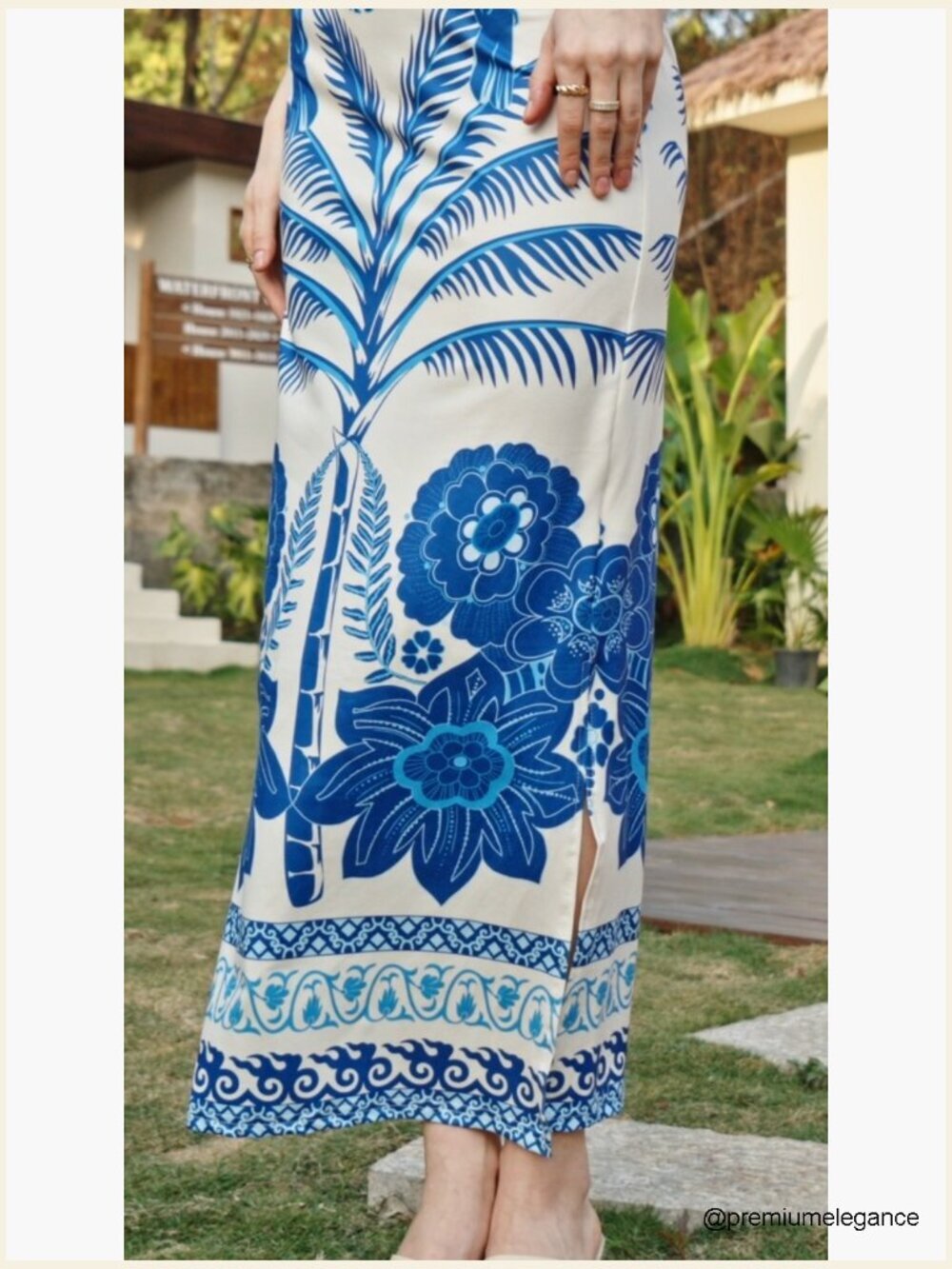 Sleeveless Maxi Dress with Tropical Print, Tie Back, and Side Split - Picture 7 of 7